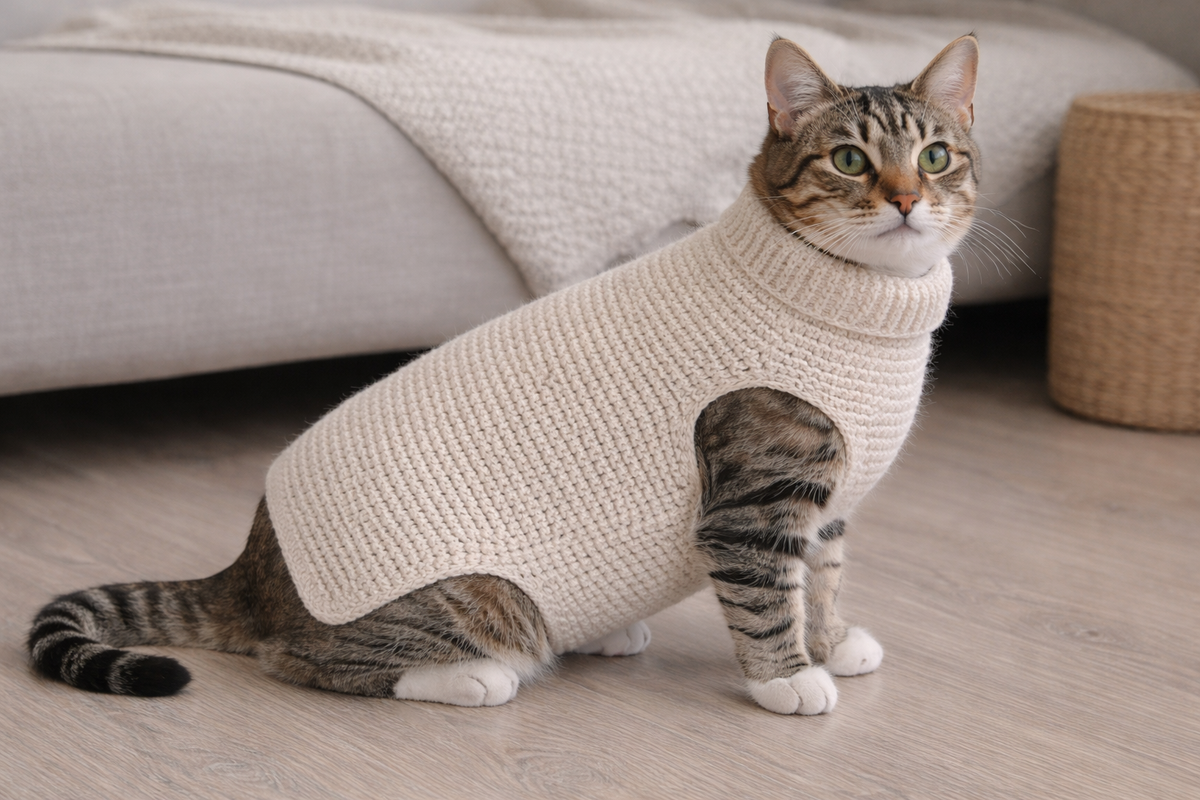 Cat Sweater Crochet Pattern PDF | Easy Pet Sweater XS–L