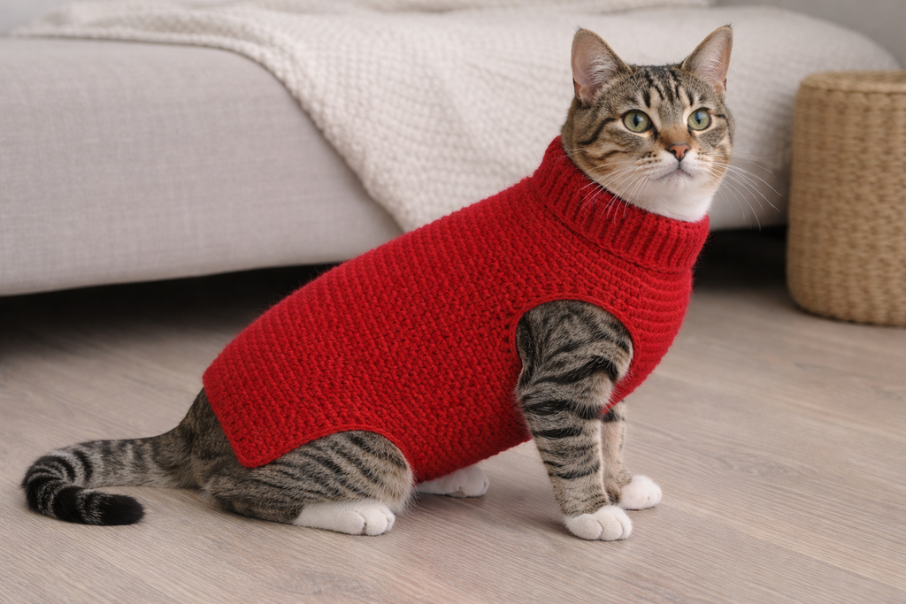 Cat Sweater Crochet Pattern PDF | Easy Pet Sweater XS–L