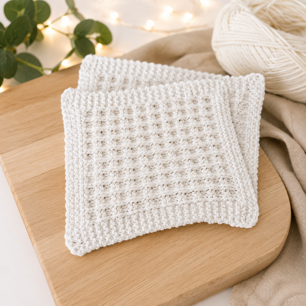 Waffle Dishcloth Knitting Pattern PDF | Easy One-Skein Cotton Dishcloth – 3 Sizes