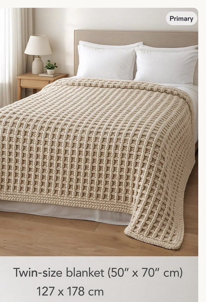 Chunky Blanket Knitting Pattern PDF | Waffle Stitch Throw – 3 Sizes