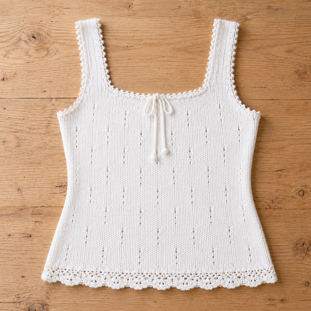 Summer Tank Knitting Pattern PDF | Crochet Trim Cotton Top XS–2X